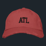 ATL "Atlanta" Monogram Black and Red Vintage Style Embroidered Hat<br><div class="desc">ATL "Atlanta" Monogrammed embroidered Black on Red vintage style distressed cotton hat. Makes a wonderful gift for anybody who loves Atlanta GA! Also, if you would prefer to have your personal monogram then simply select "Personalise this template" details button to enter your name initials. Embroidery is customisable to other colour...</div>