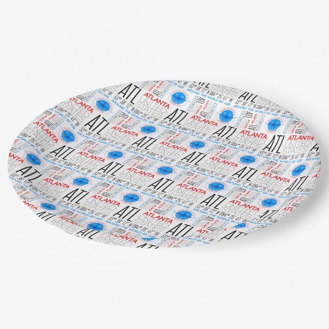 ATL, Atlanta Travel The World By Air Pattern Paper Plate (Angled)