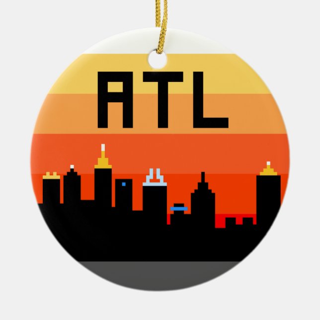 Atlanta 8-Bit Skyline ATL Ceramic Tree Decoration (Front)