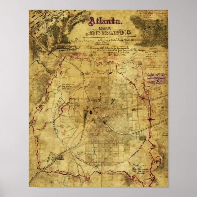 Atlanta Campaign - Civil War Panoramic Map 2 Poster (Front)