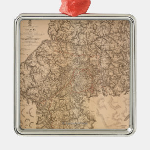 Atlanta Campaign - Civil War Panoramic Map 3 Metal Tree Decoration