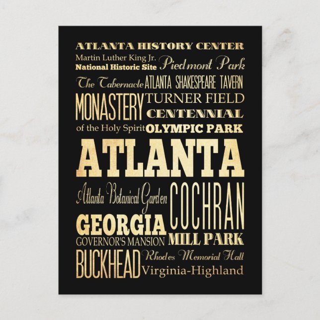 Atlanta City of Georgia State Typography Art Postcard (Front)