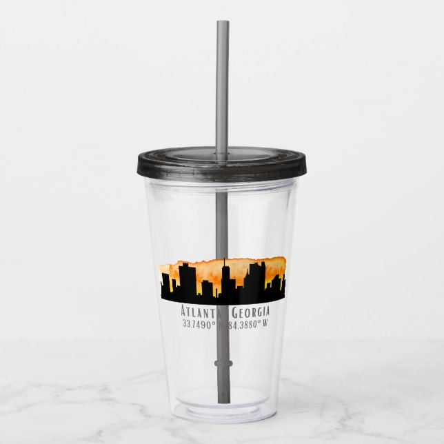 Atlanta City Skyline Map Coordinates  Acrylic Tumbler (Front)