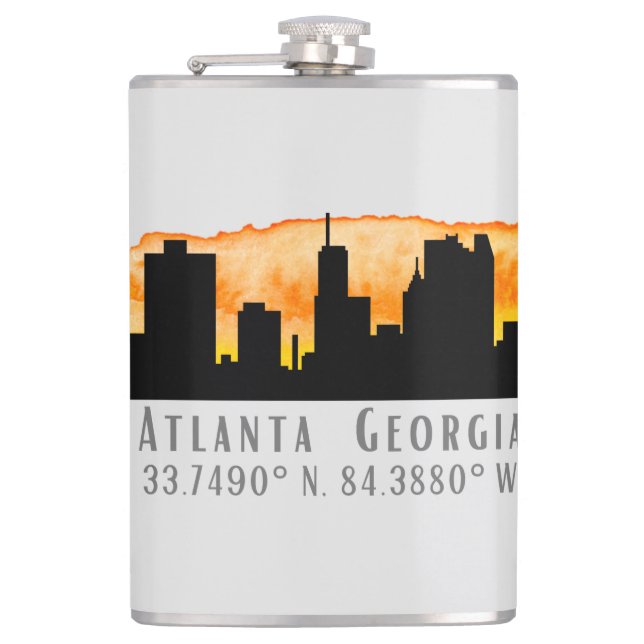 Atlanta City Skyline Map Coordinates  Hip Flask (Front)