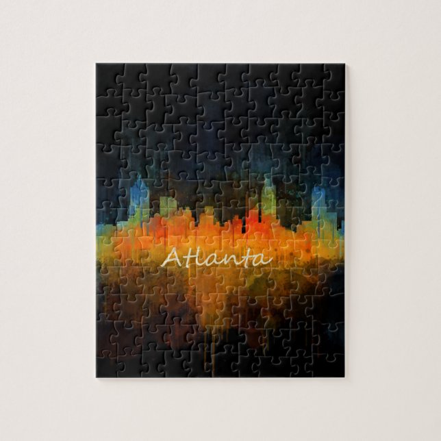 Atlanta City Watercolor Skyline v4 Dark Jigsaw Puzzle (Vertical)