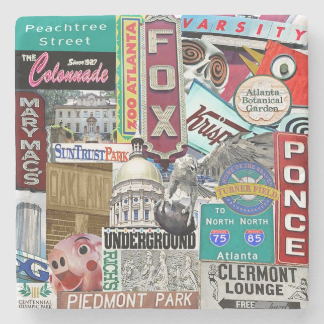 Atlanta Collage Coaster, Retro Atlanta, Atlanta   Stone Coaster (Front)
