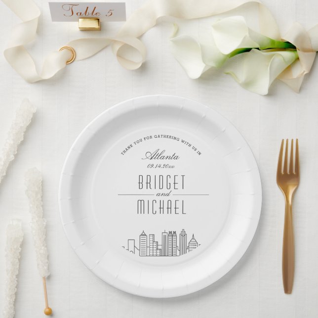 Atlanta Deco Skyline | Wedding Event Paper Plate (Wedding)