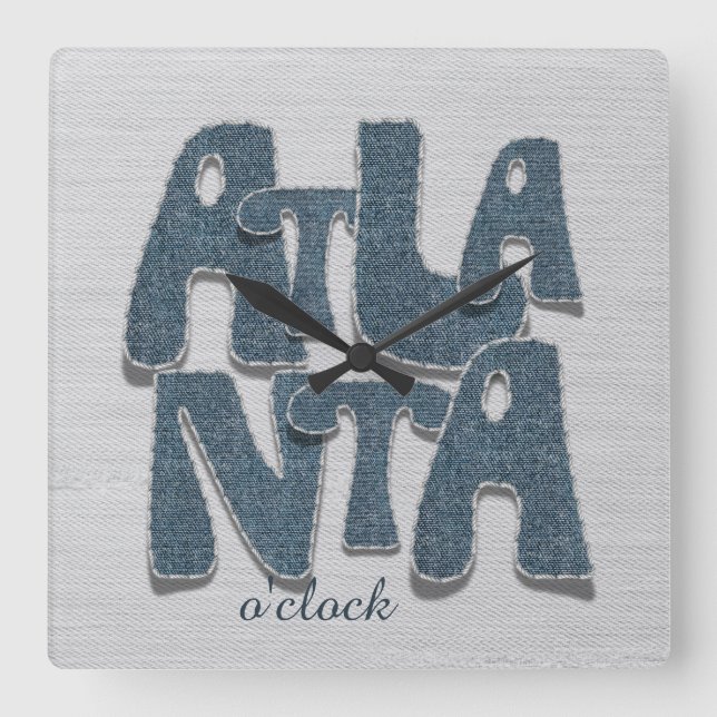 Atlanta Denim Letter Wall Clock (Front)