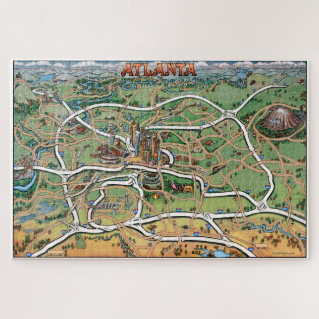 Atlanta Fun Map Jigsaw Puzzle (Horizontal)