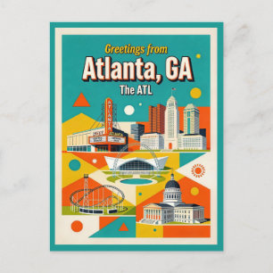 Atlanta GA The ATL Retro Whimsical Postcard