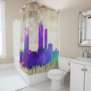 Atlanta, GA   Watercolor City Skyline Shower Curtain