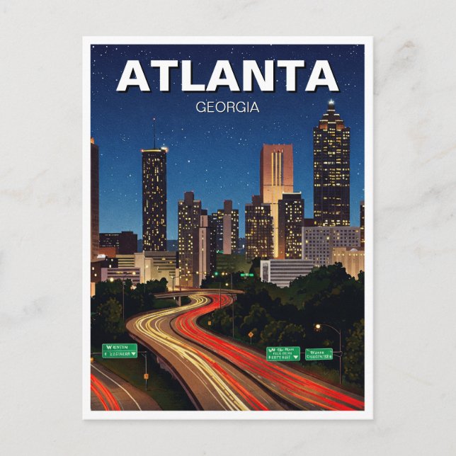 Atlanta Georgia at Night Travel Postcard (Front)