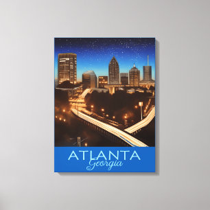 Atlanta Georgia Blue and Gold Evening Poster  Canv Canvas Print