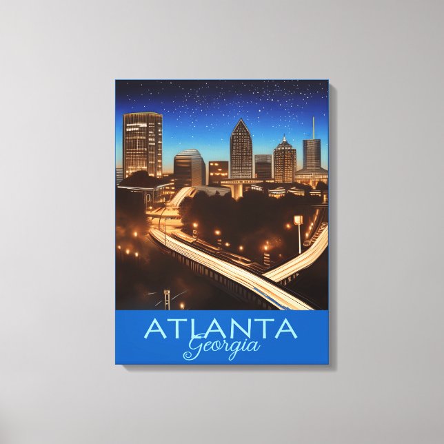 Atlanta Georgia Blue and Gold Evening Poster  Canv Canvas Print (Front)