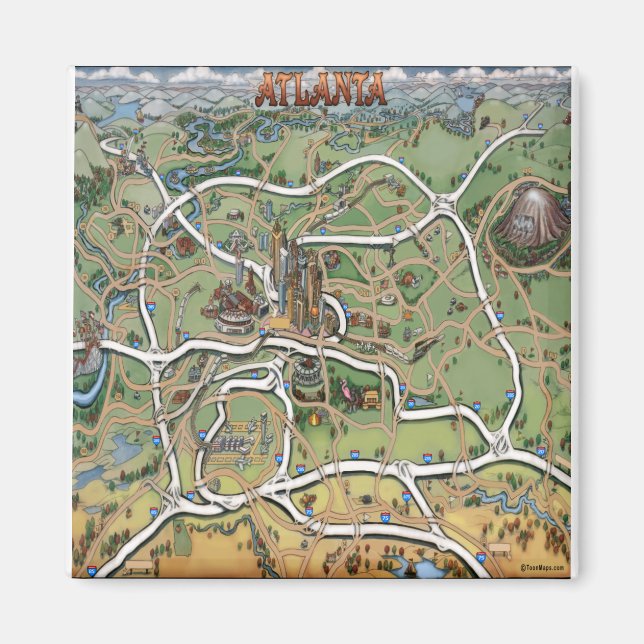 Atlanta Georgia Cartoon Map Magnet (Front)