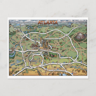 Atlanta Georgia Cartoon Map Postcard