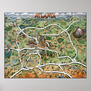 Atlanta Georgia Cartoon Map Poster