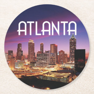 Atlanta, Georgia city skyline at night Round Paper Coaster