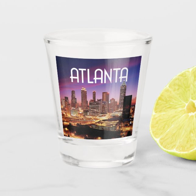 Atlanta, Georgia city skyline at night Shot Glass (Front)