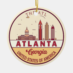 Atlanta Georgia City Skyline Emblem Ceramic Tree Decoration