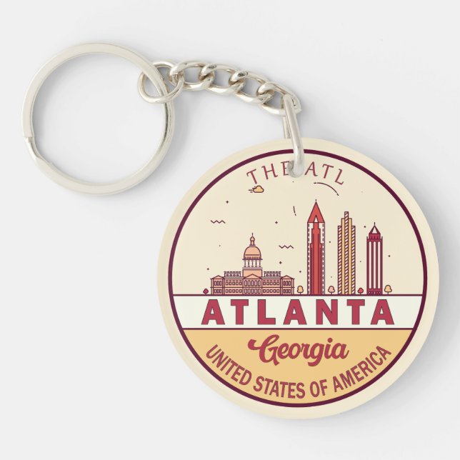 Atlanta Georgia City Skyline Emblem Key Ring (Front)