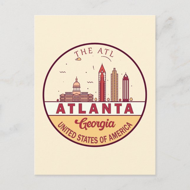 Atlanta Georgia City Skyline Emblem Postcard (Front)
