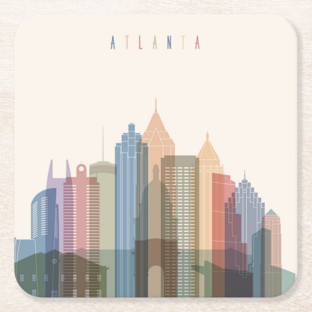Atlanta, Georgia | City Skyline Square Paper Coaster (Front)