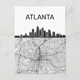 Atlanta Georgia City Skyline With Map Postcard