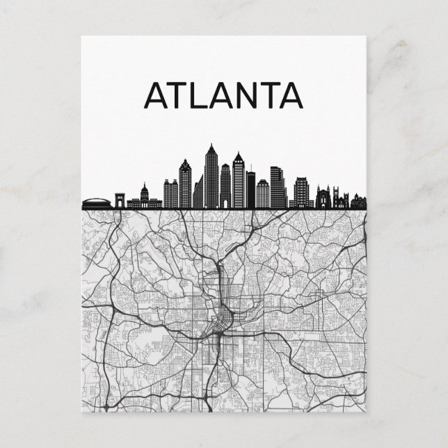 Atlanta Georgia City Skyline With Map Postcard (Front)