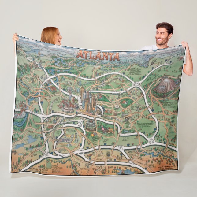 Atlanta Georgia Fun Map Fleece Blanket (In Situ)