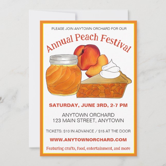 Atlanta Georgia GA Peach Canned Peaches Pie Invitation (Front)