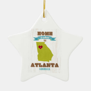 Atlanta, Georgia Map – Home Is Where The Heart I Ceramic Tree Decoration