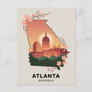 Atlanta Georgia Map Symbolic Travel Postcard