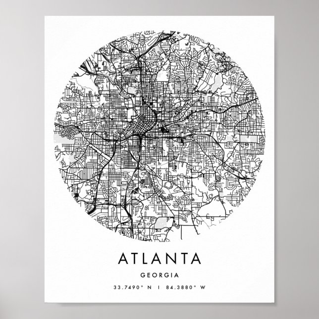 Atlanta Georgia Minimal Modern Circle Street Map Poster (Front)
