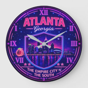 Atlanta Georgia Neon Skyline  Large Clock
