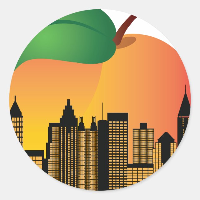 Atlanta Georgia Night Skyline Inside Peach Classic Round Sticker (Front)