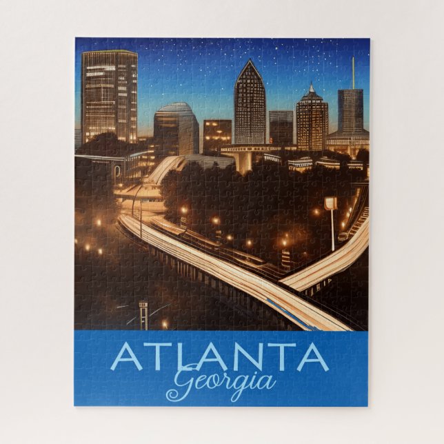 Atlanta Georgia Skyline Blue and Gold Evening  Jigsaw Puzzle (Vertical)