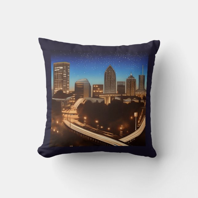 Atlanta Georgia Skyline Blue Starry Evening Cushion (Front)
