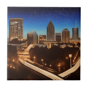 Atlanta Georgia Skyline Blue Starry Evening Tile