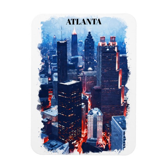 Atlanta Georgia Skyline City View Watercolor Magnet (Vertical)