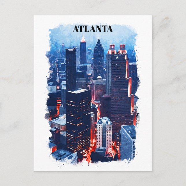 Atlanta Georgia Skyline City View Watercolor Postcard (Front)