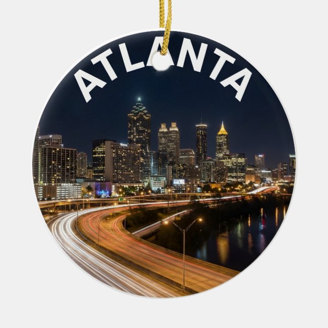 Atlanta Georgia Skyline, Night City Lights Souveni Ceramic Tree Decoration (Front)