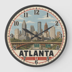 Atlanta Georgia Skyline Vintage Travel Poster Large Clock