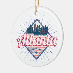 Atlanta Georgia United States Retro Skyline Ceramic Tree Decoration