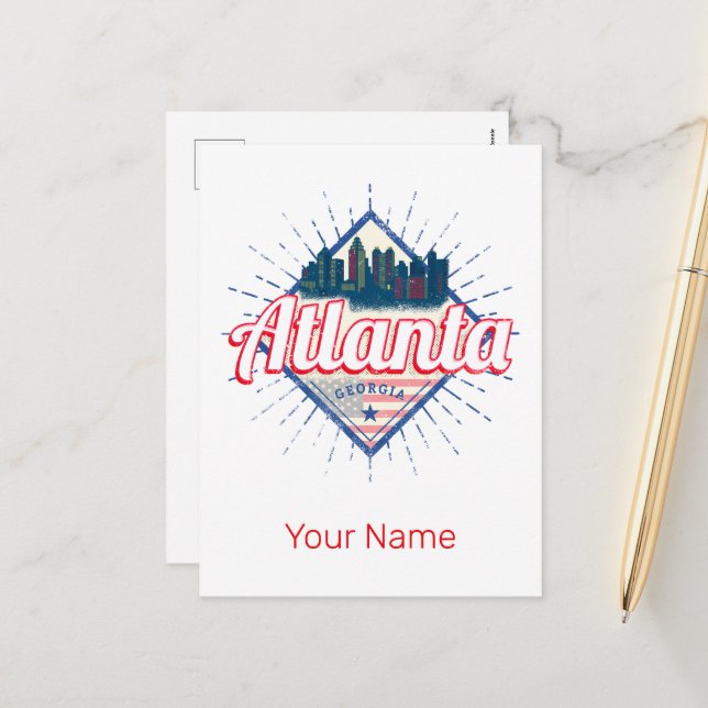 Atlanta Georgia United States Retro Skyline Holiday Postcard (Front/Back In Situ)
