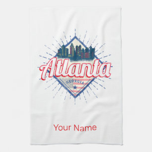 Atlanta Georgia United States Retro Skyline Tea Towel