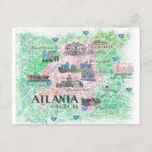 Atlanta Georgia USA Illustrated Map Postcard