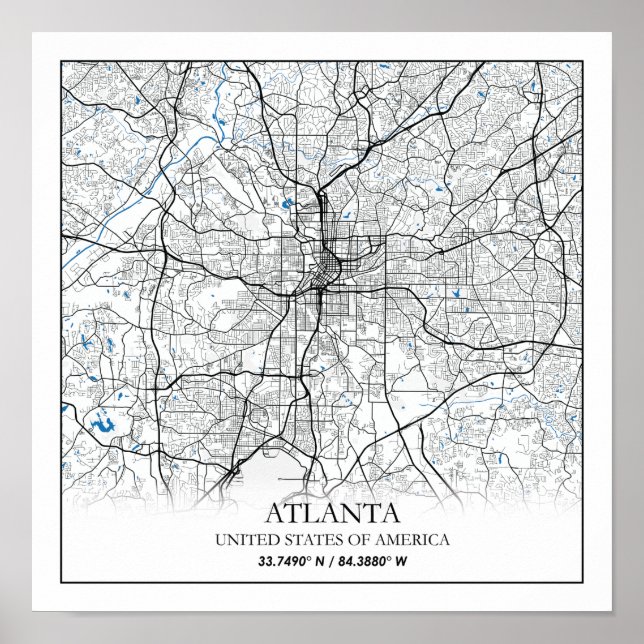 Atlanta Georgia USA Travel City Map Poster (Front)