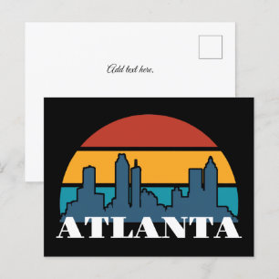 Atlanta Georgia Vintage Sunset Cityscape Postcard
