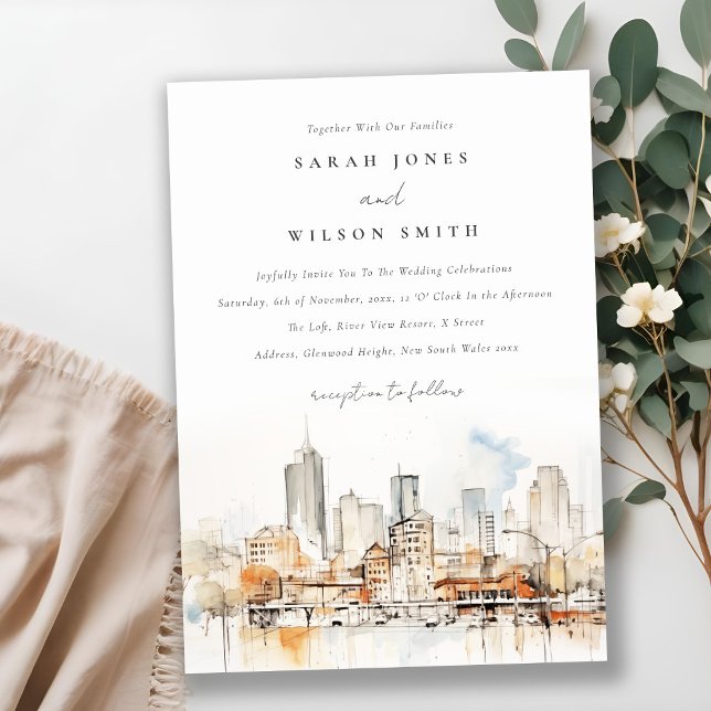 Atlanta Georgia Watercolor Landscape Wedding Invitation (Creator Uploaded)
